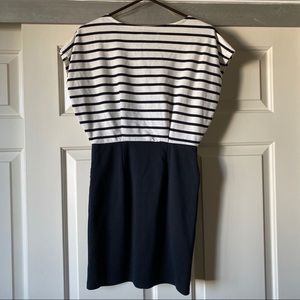 White and black strip with navy bottom dress
